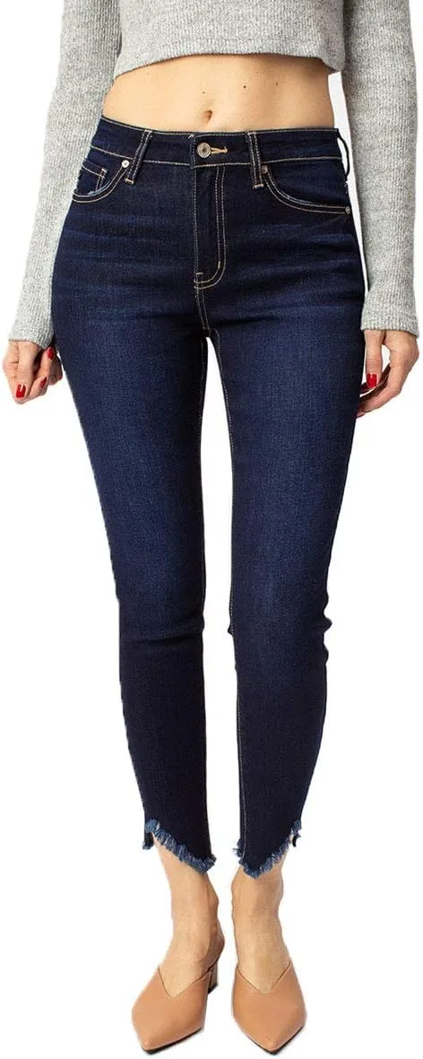 

Kan Can Women's High Rise Hem Detail Skinny Jeans - KC7267