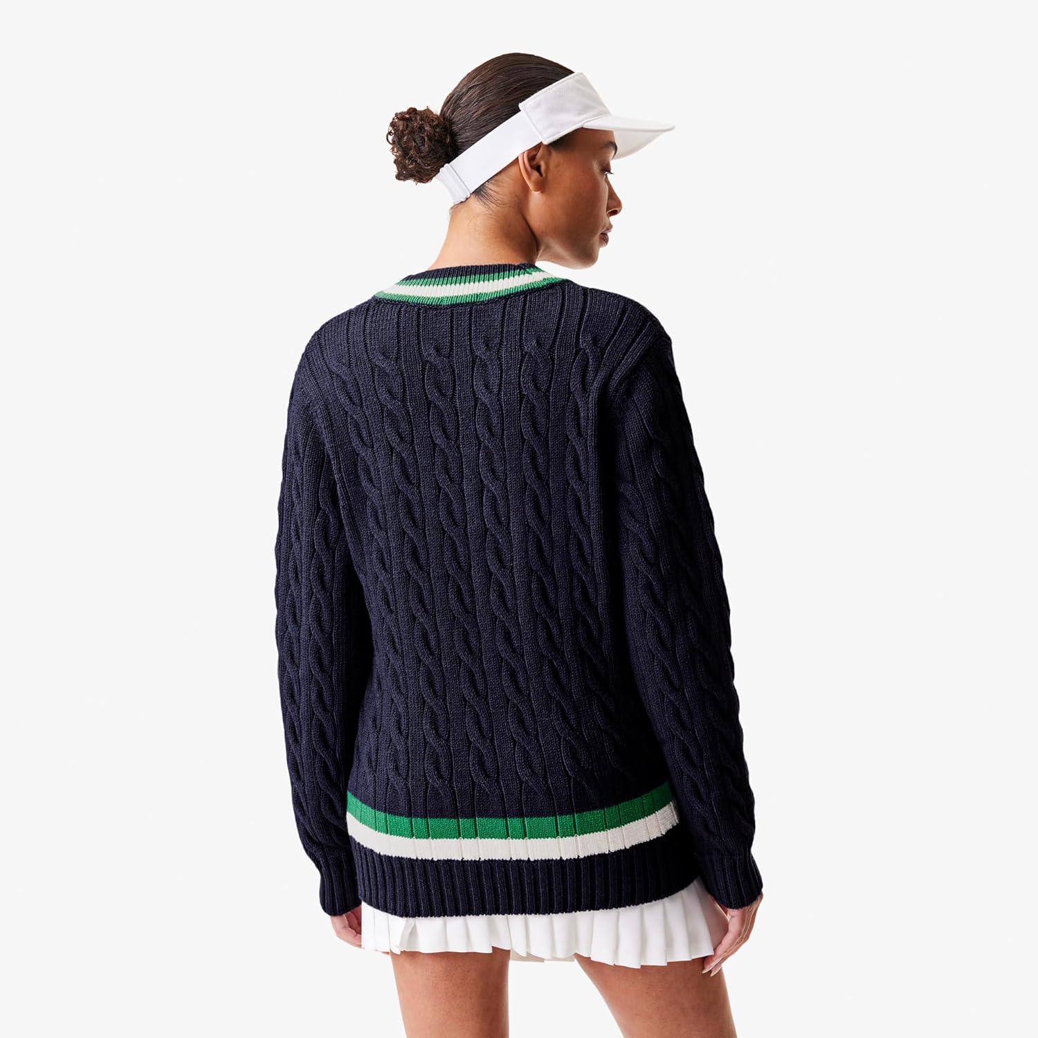 Свитер Lacoste полосатый шерстяной женский, Navy Blue/Green/White — фото 3