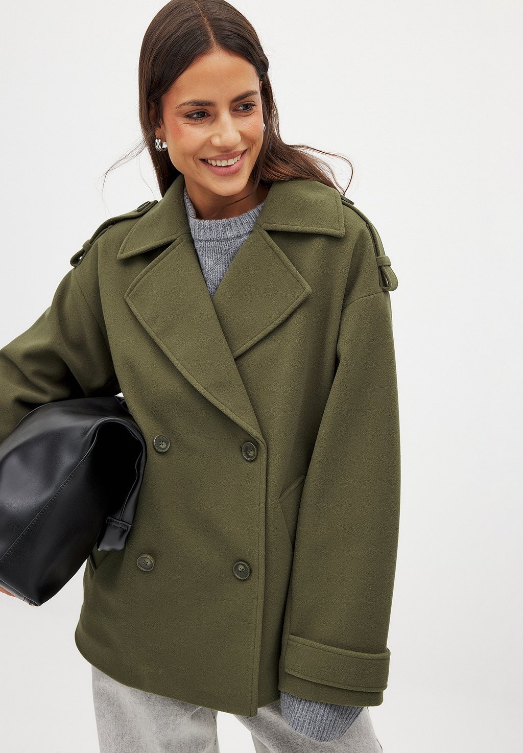 

Короткое пальто Classic coat NA-KD, хаки