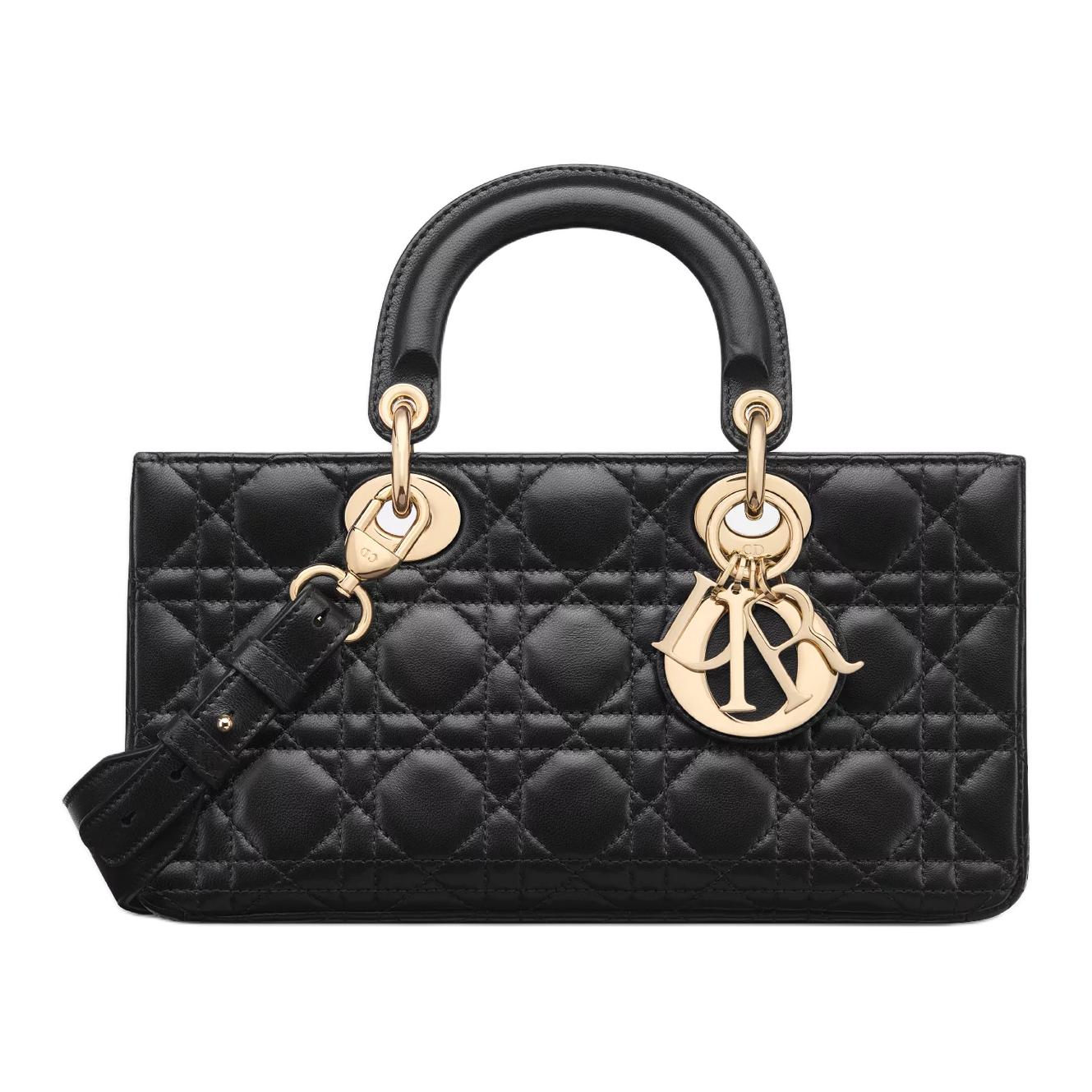 

DIOR Сумка Lady D Joy из овчины женская среднего размера черная через плечо