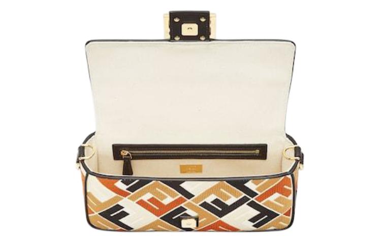 FENDI Холщовая сумка через плечо женская натуральная коричневая и черная — фото 4