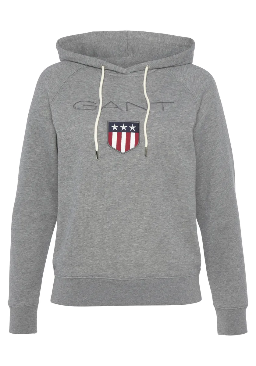 

Толстовка Gant "GANT SHIELD SWEAT HOODIE", с большой этикеткой спереди, цвет Grau-Meliert