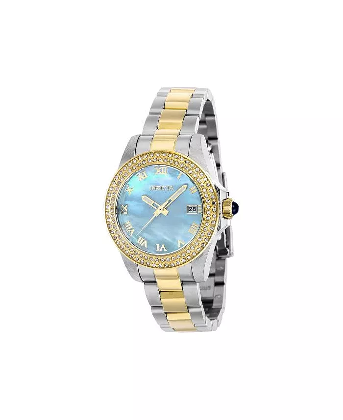 

Женские часы 41552 Angel Quartz с тремя стрелками и светло-голубым циферблатом Invicta, золотой