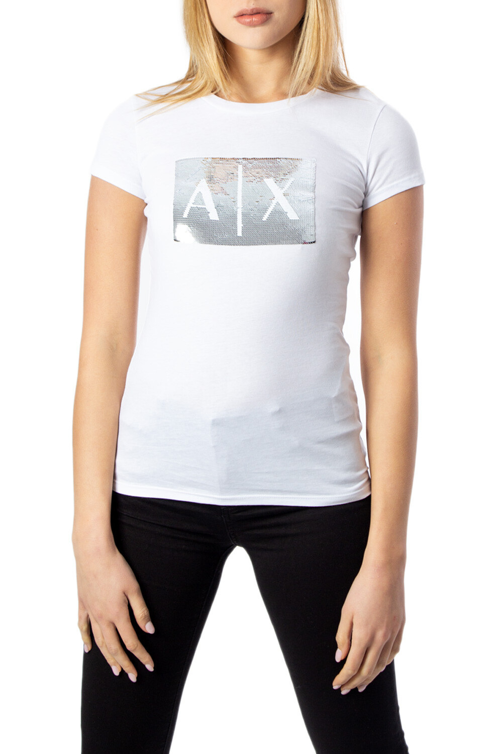 

Футболка женская Armani Exchange с пайетками, белый