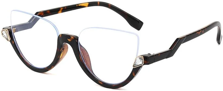 

Классические солнцезащитные очки с полуободковой оправой из кристаллов для женщин, модная оправа «кошачий глаз», компьютерные очки HVTVTLA, Leopard Clear