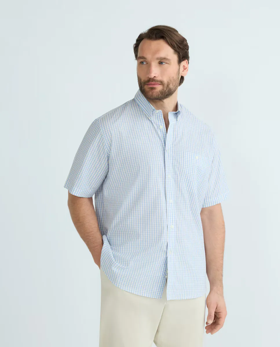 

Мужская рубашка большого размера в клетку с короткими рукавами Dustin, светло-голубой