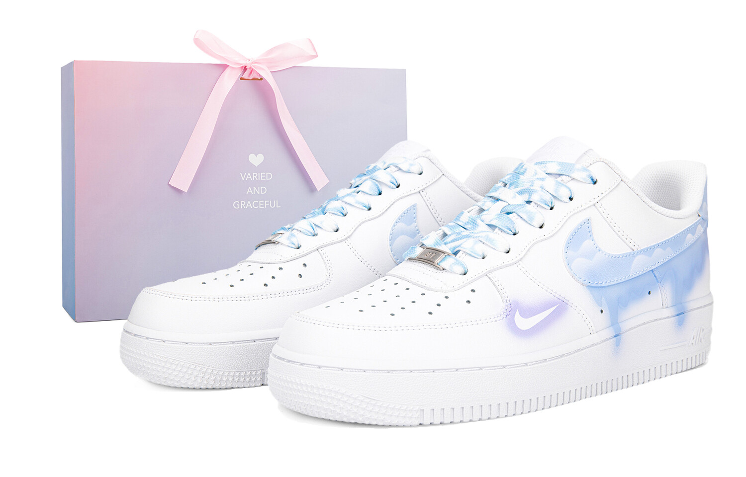 

Кроссовки Nike Air Force 1 Skateboard Shoes Women's Low-Top White Blue, Синий, Кроссовки Nike Air Force 1 Skateboard Shoes Women's Low-Top White Blue