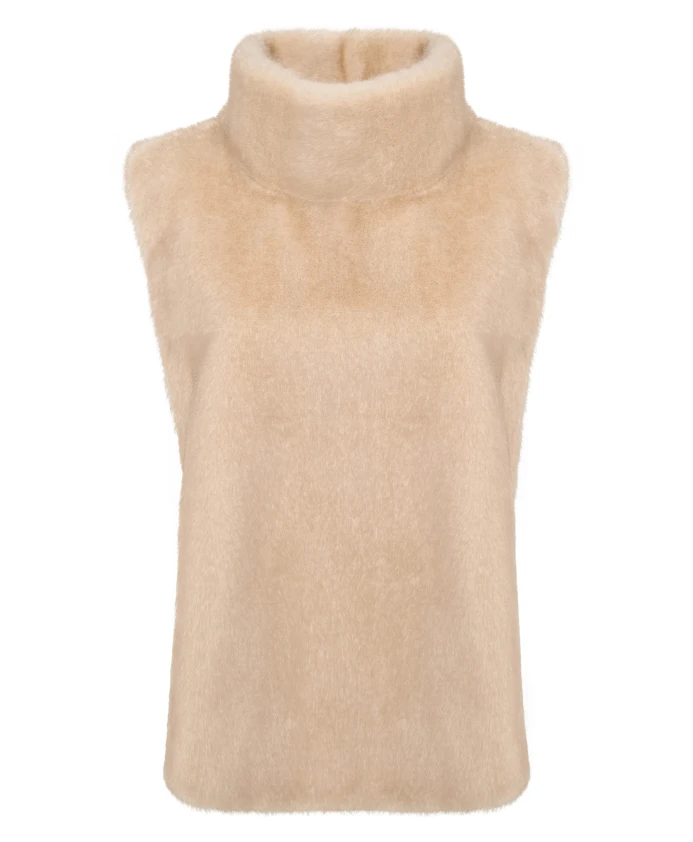 

Топ без рукавов, приталенного силуэта, из искусственного меха с воротником. Cesare Gaspari, бежевый