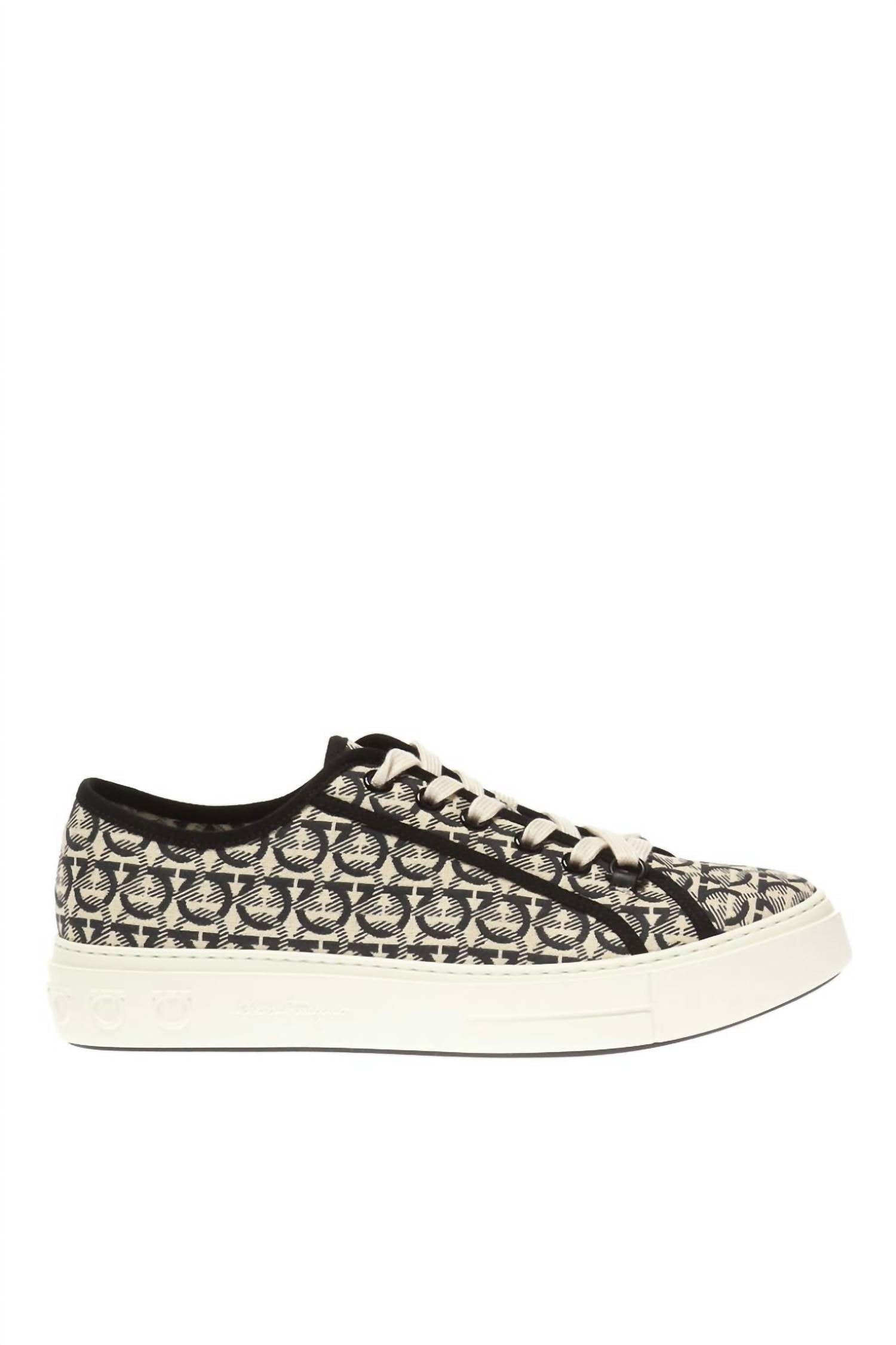 Мужские кроссовки Anson Gancini Jacquard бежево-черного цвета Salvatore Ferragamo, бежево-черный — фото 2