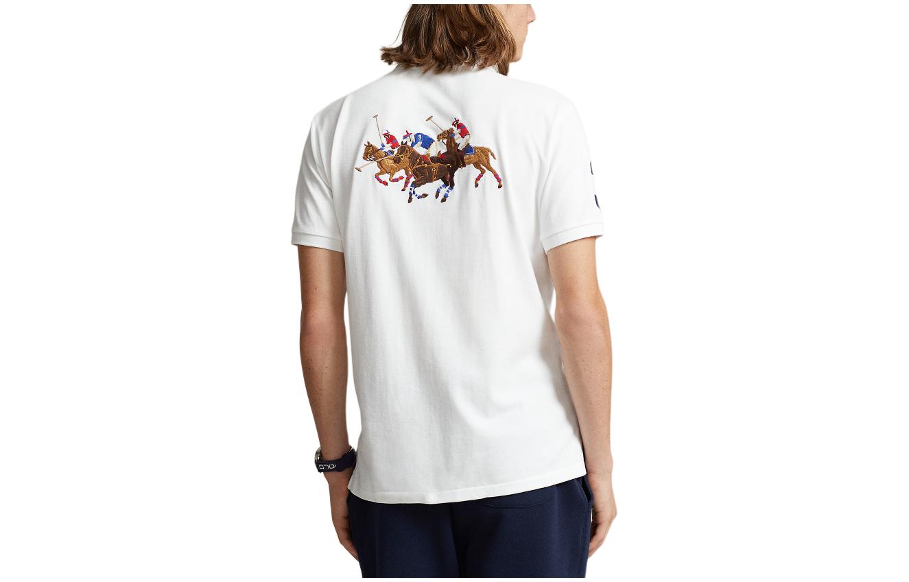 Тройная пони вышитая хлопковая поло Polo Ralph Lauren, белый — фото 3