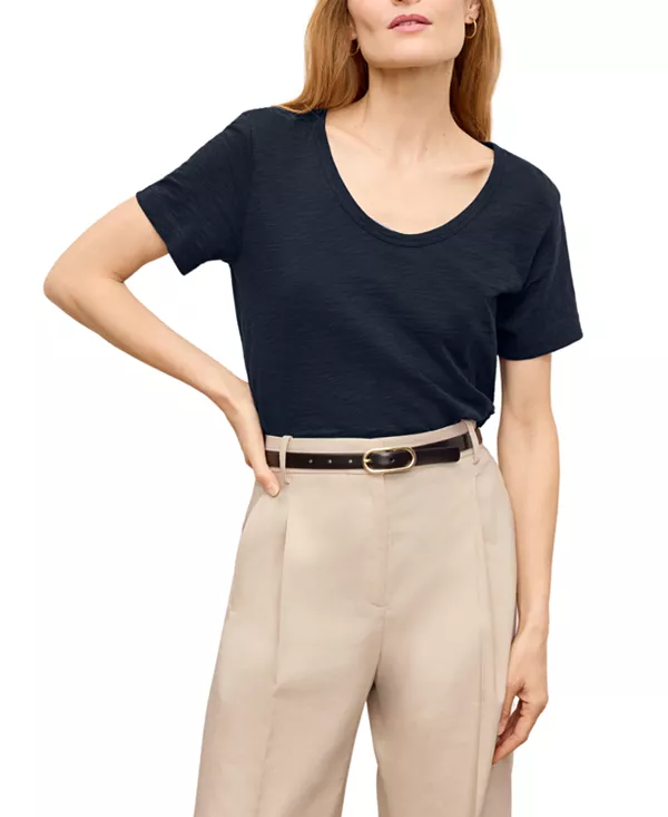 

Женская футболка из органического хлопка с неоднородной текстурой, производства Кении. M.M.Lafleur, синий