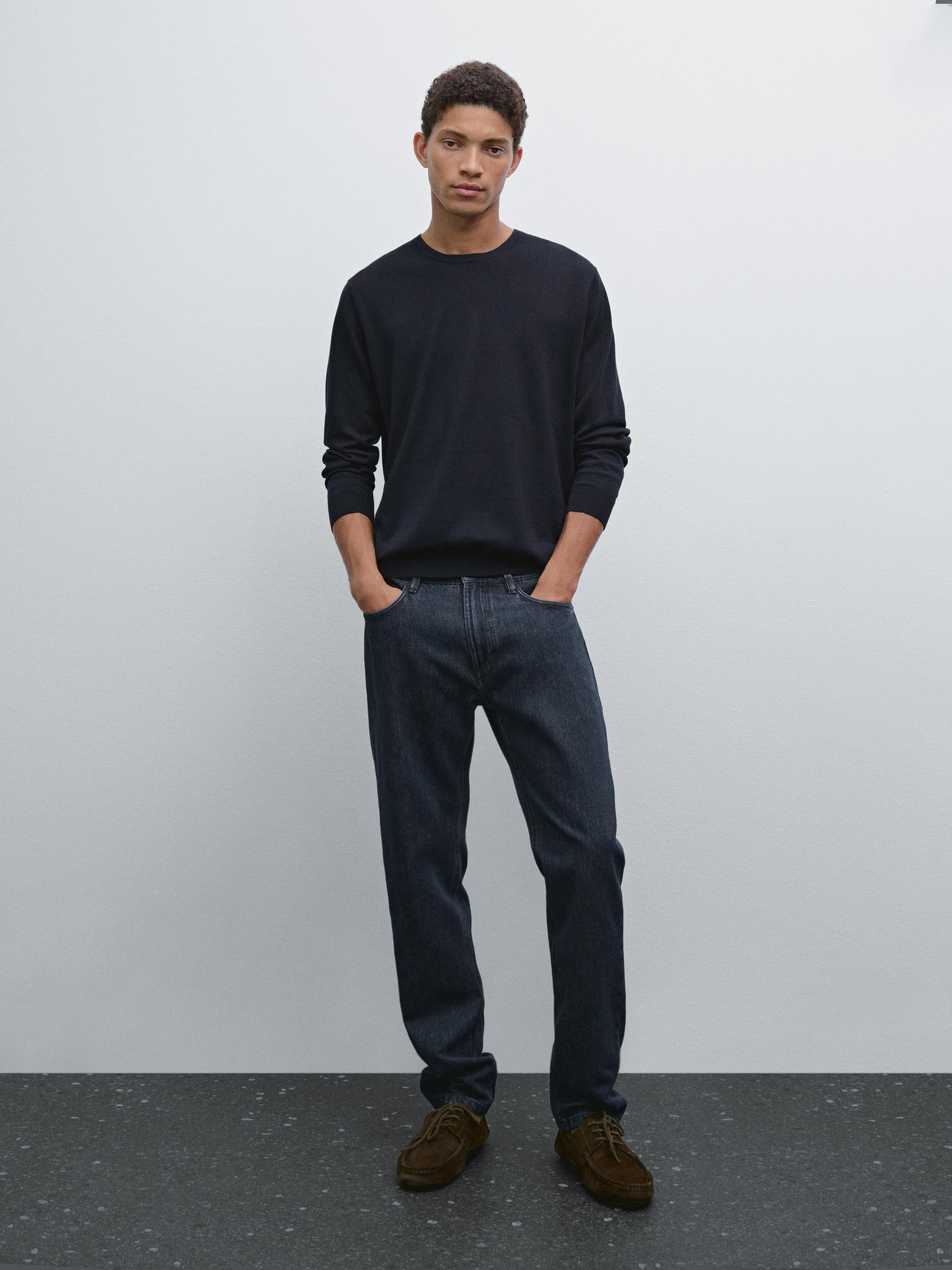 

Хлопковый трикотажный свитер с длинными рукавами Massimo Dutti, темно-синий