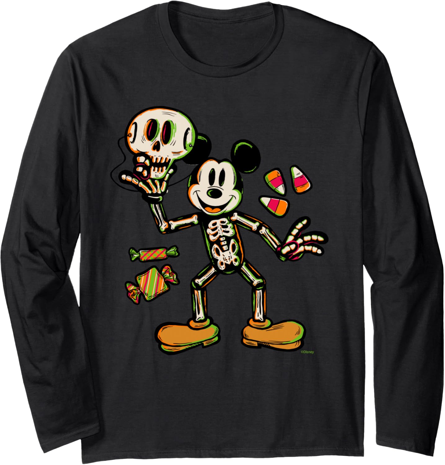

Футболка с длинными рукавами Disney 100 Mickey Mouse Skeleton Costume Halloween D100, черная