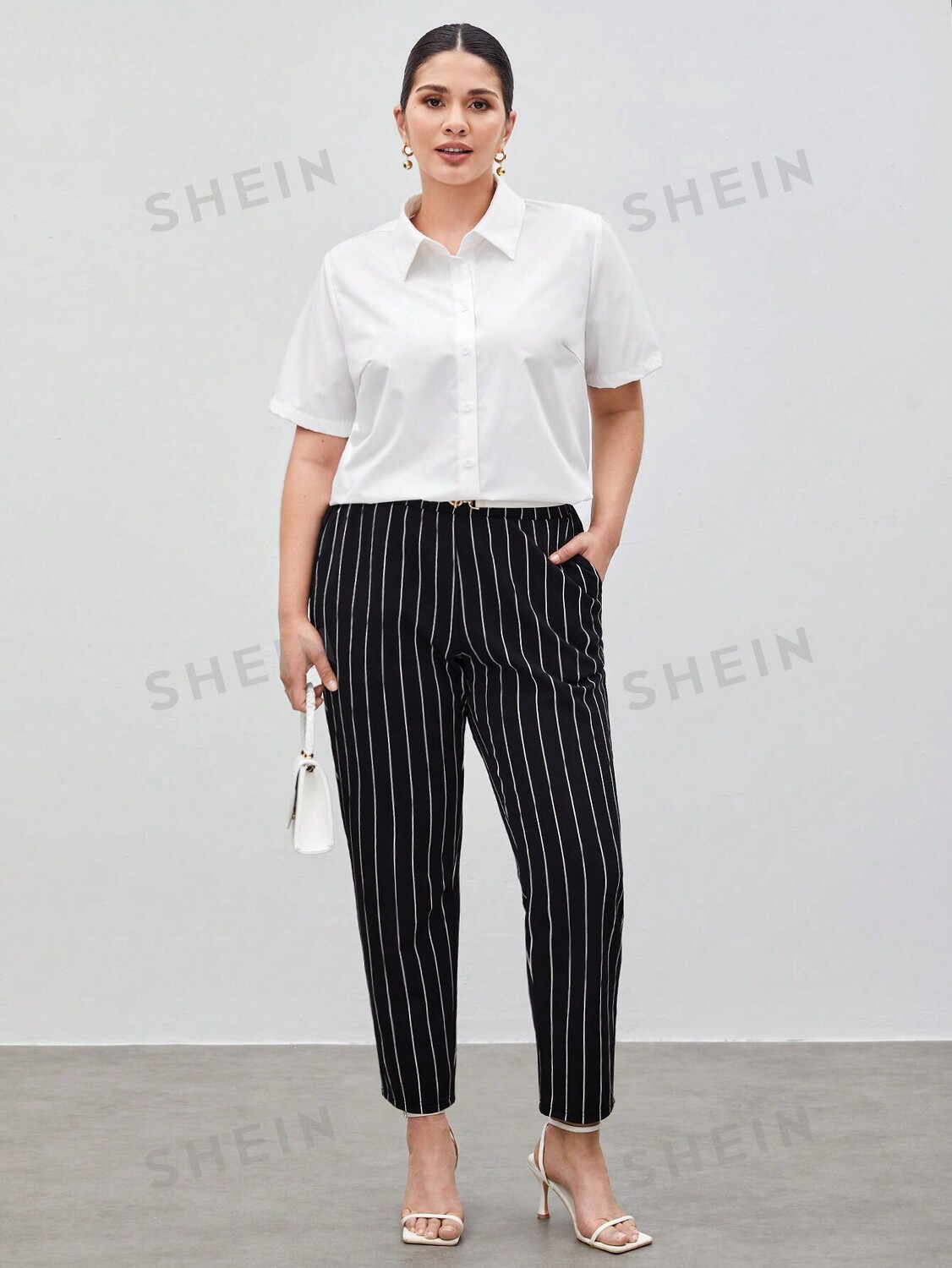 

BIZwear Повседневная однотонная рубашка больших размеров Shein, белый