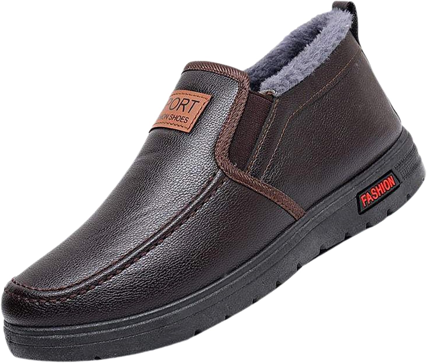 

Мужские зимние слипоны для снега, противоскользящие кроссовки с очень теплой искусственной меховой подкладкой, низкие ботинки для холодной погоды Zplmide, коричневый