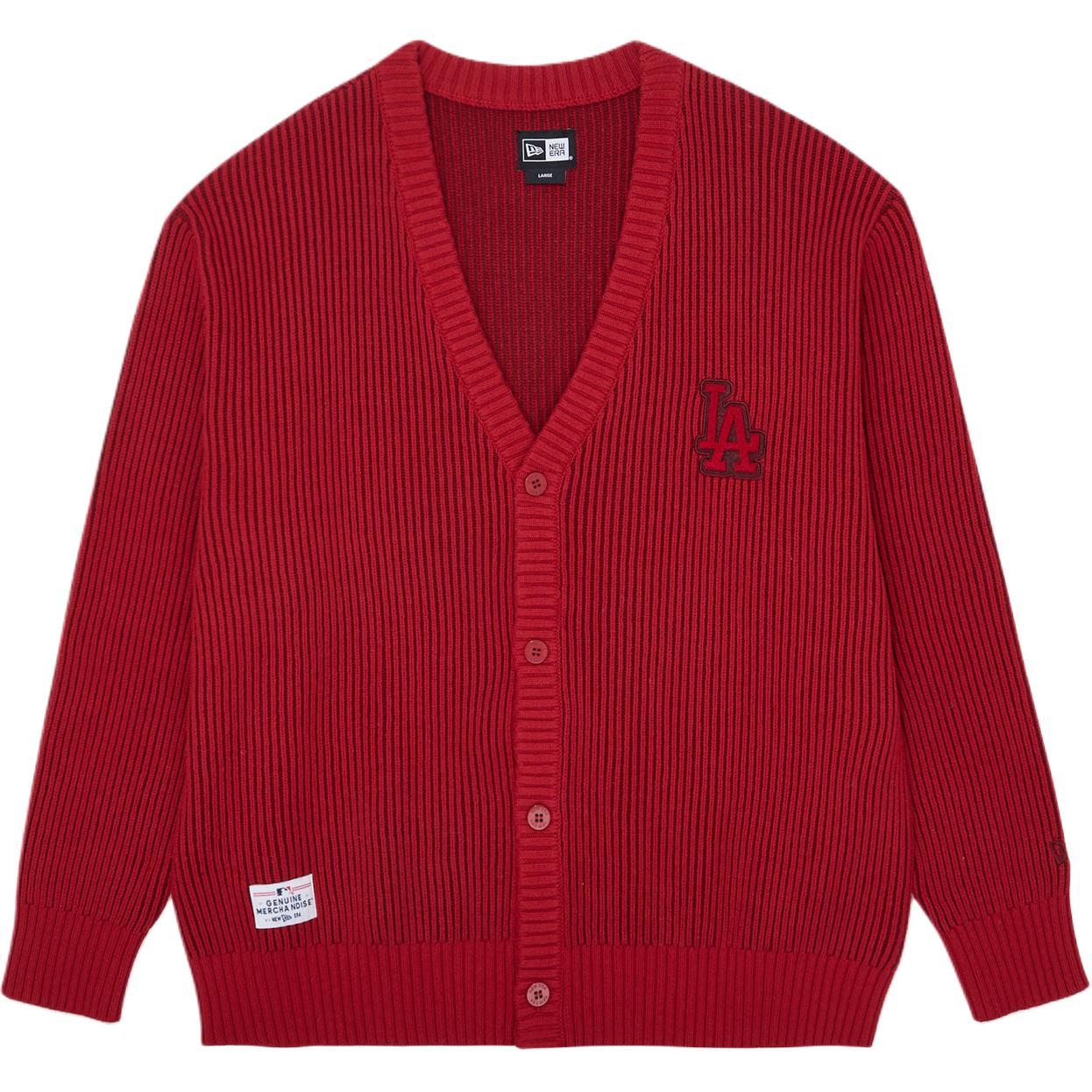 

New Era Вязаный кардиган унисекс, красный, с V-образным вырезом, средней длины