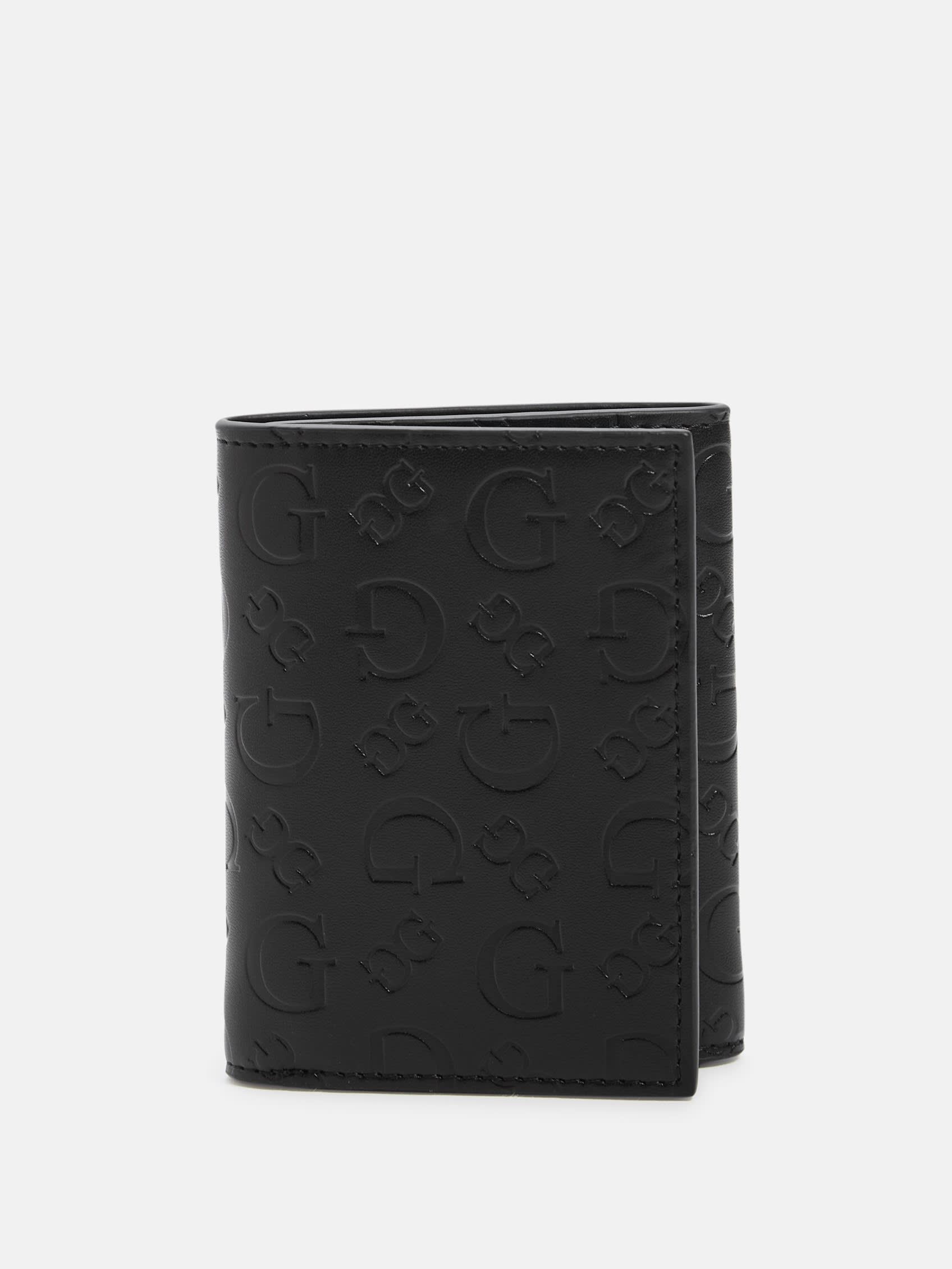 

Кошелек тройного сложения с тисненым логотипом Guess Factory, цвет black logo