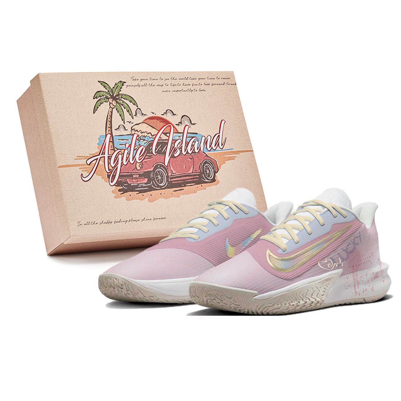 

Nike Баскетбольные кроссовки Precision 7 Lively Island, цвет "коробка", кремовый, Fufu Shock Absorbers, низкие, мужские, розово-серые