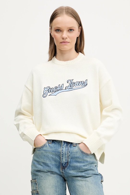

Хлопковый свитер Guess Jeans, бежевый