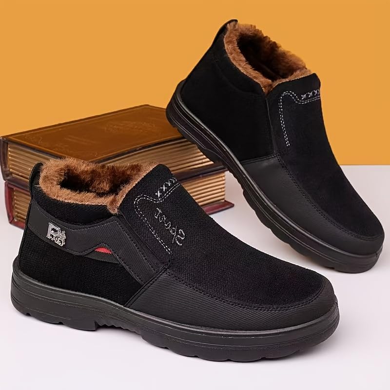 Зимние термо-ботинки для мужчин Hhhchpm с плюшевой подкладкой - противоскользящие ботинки с ремешком на щиколотке для походов, теплые повседневные и треккинговые, кофейный — фото 3