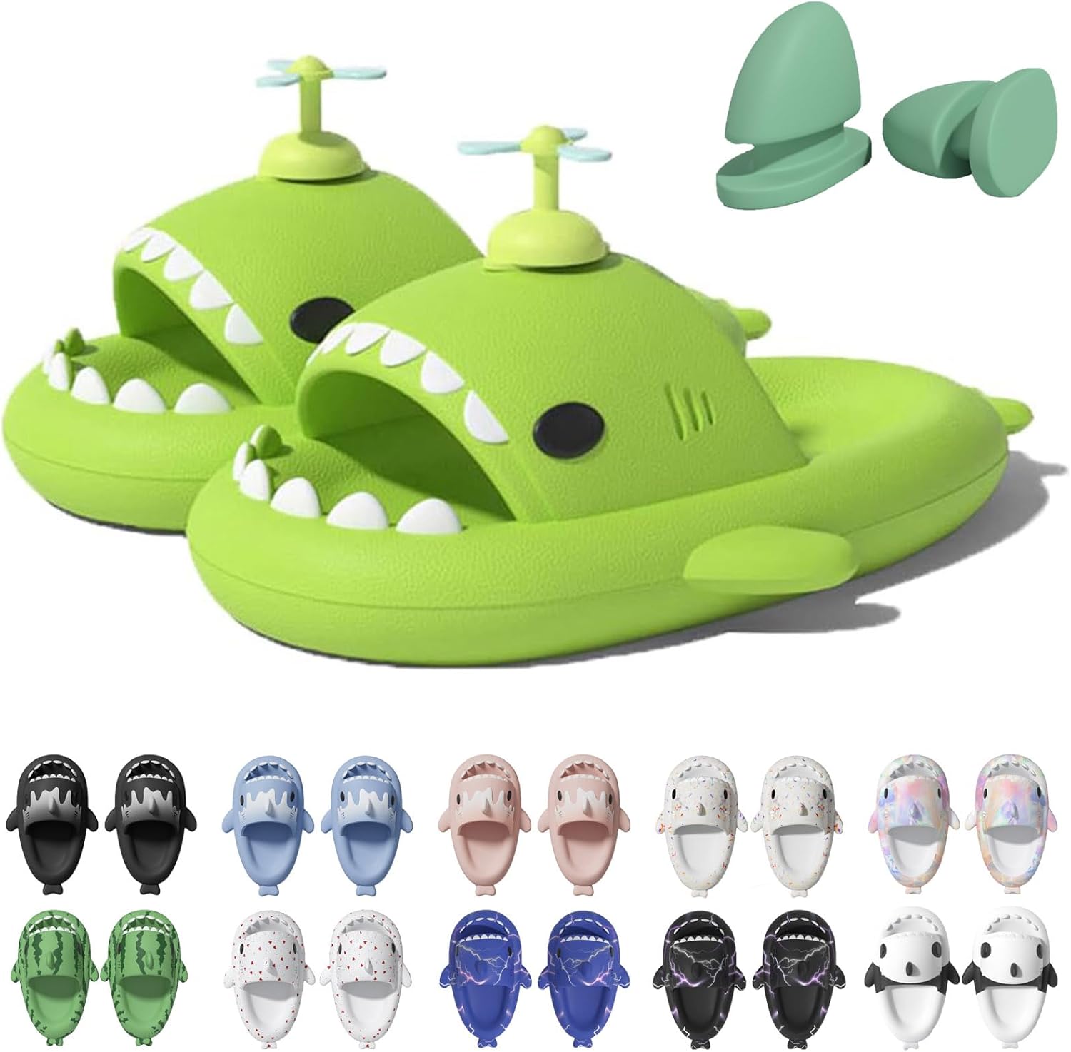 

Сланцы Jfxgjuv Ice Cream с акулой, сланцы с 3D забавными плавниками, унисекс сланцы с облаками и акулой, ЭВА сланцы с открытым носком для душа, бассейна, пляжа, зеленый