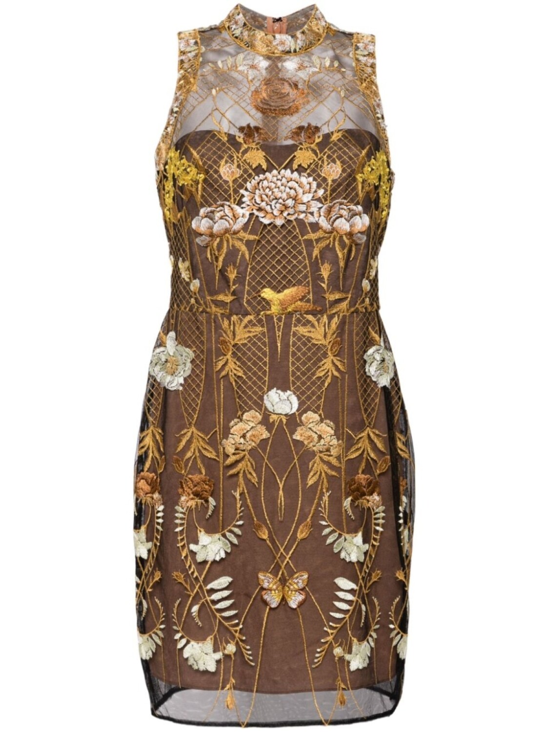 

Marchesa Notte платье мини из тюля с цветочной вышивкой, желтый