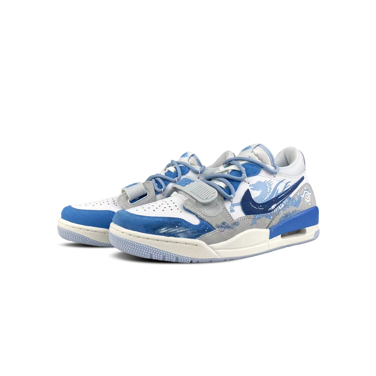 Легкие Legacy 312 устойчивые к истиранию низкие баскетбольные кроссовки Unisex White Blue Jordan, синий — фото 4