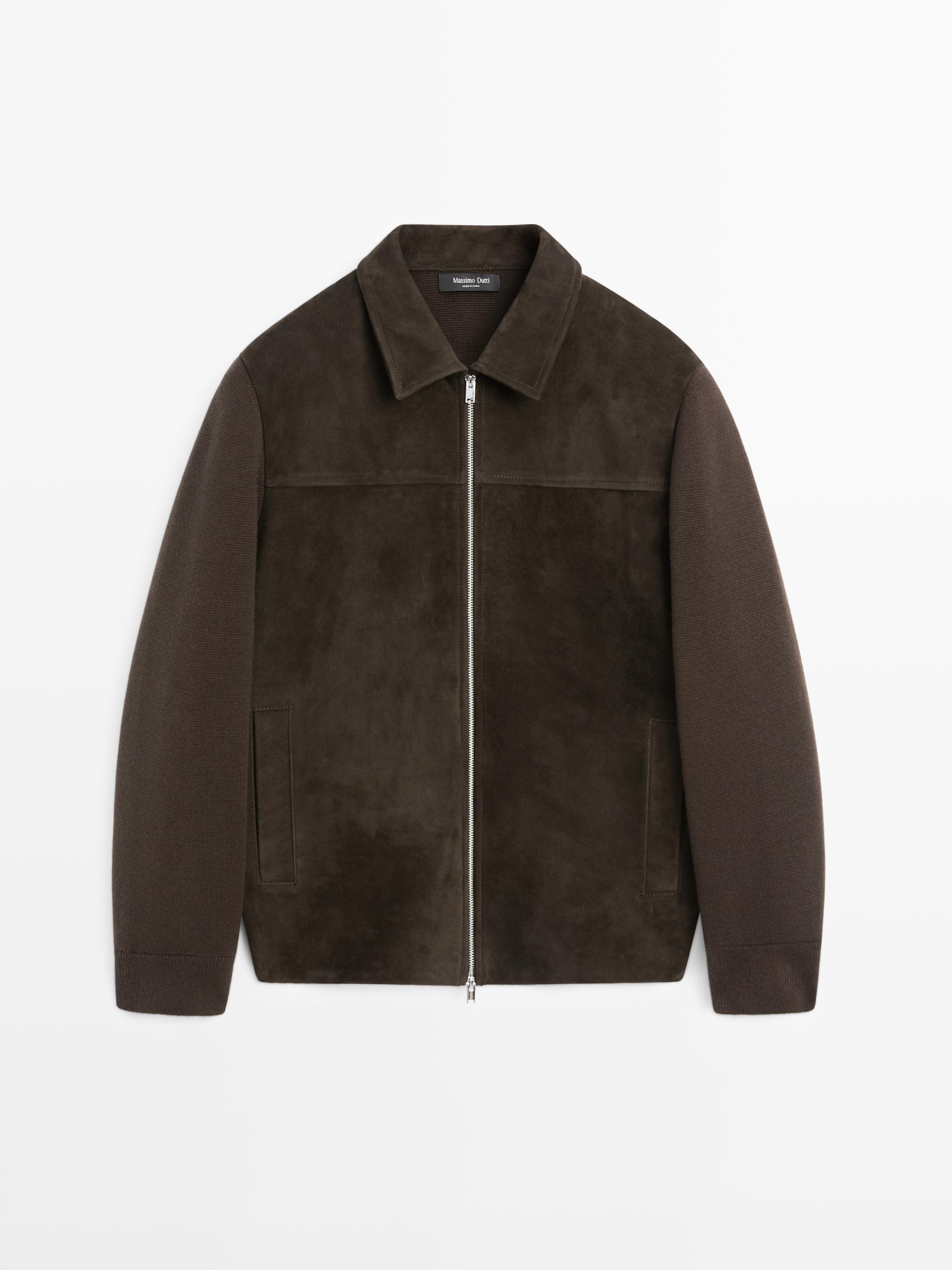 Куртка из хлопка и кожи с контрастными деталями Massimo Dutti, brown — фото 2