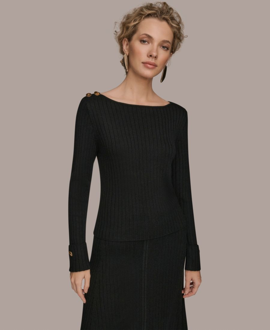 

Женский свитер с длинными рукавами и пуговицами Donna Karan New York, Black