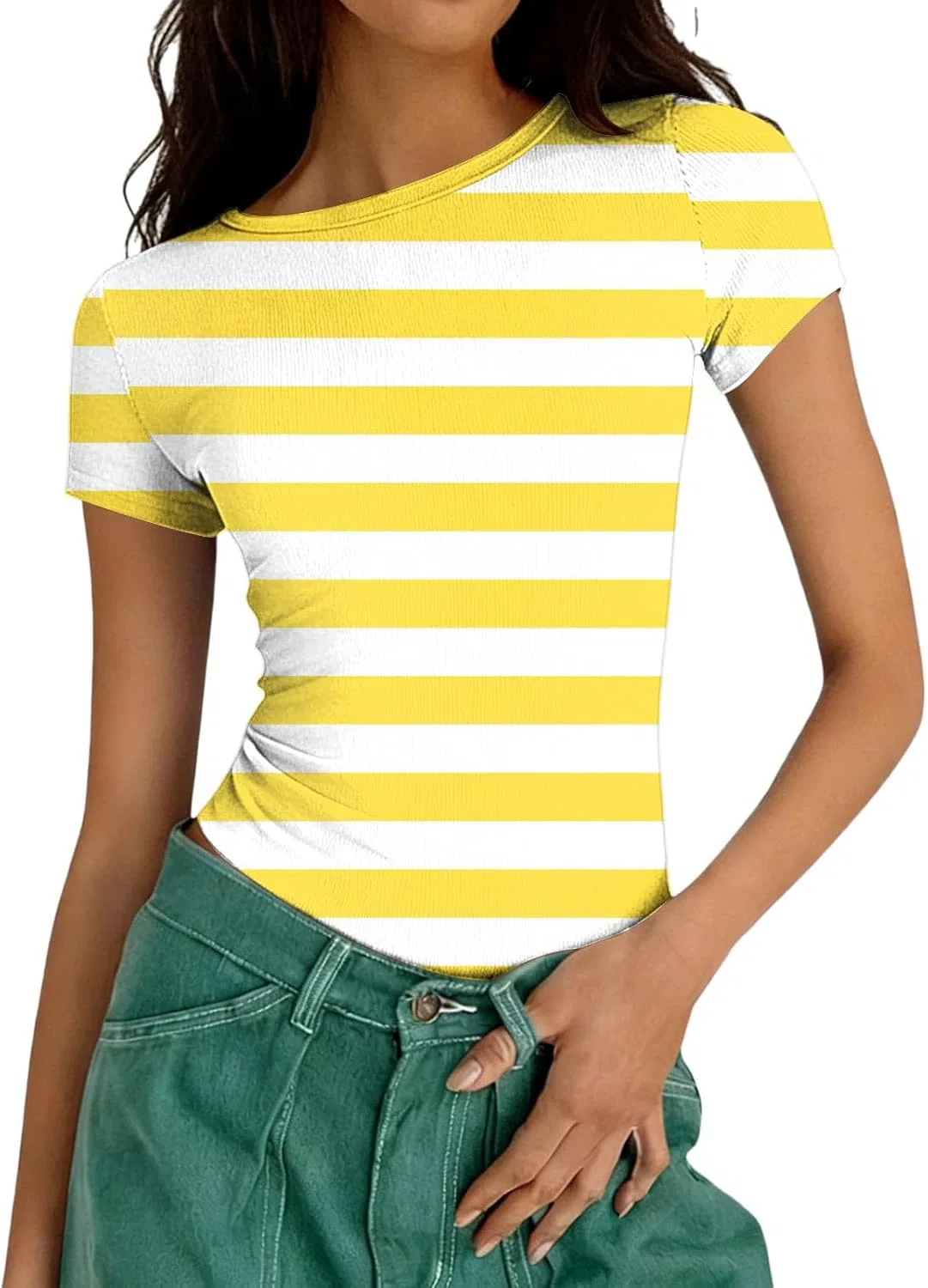 Женская футболка с полосками, Polyester/Spandex, Yellow — фото 2