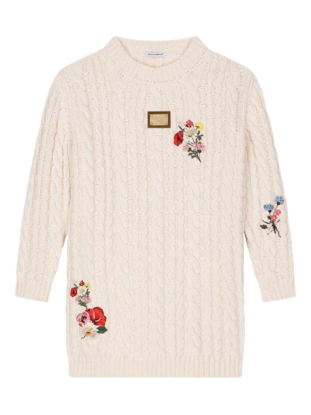 

Трикотажное платье с цветочной вышивкой Dolce & Gabbana Kids, нейтральный
