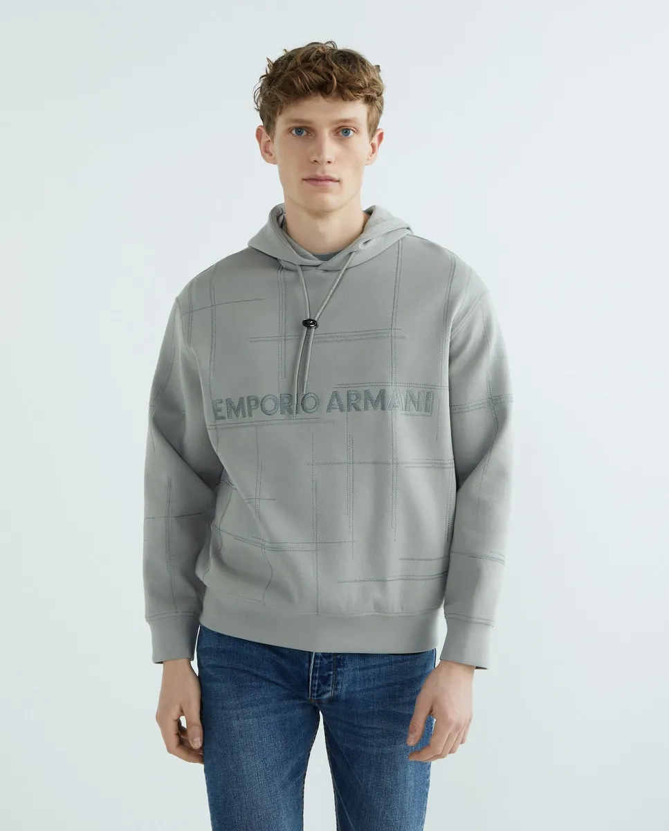 

Мужская толстовка комфортного кроя с логотипом и вышивкой Emporio Armani, серый