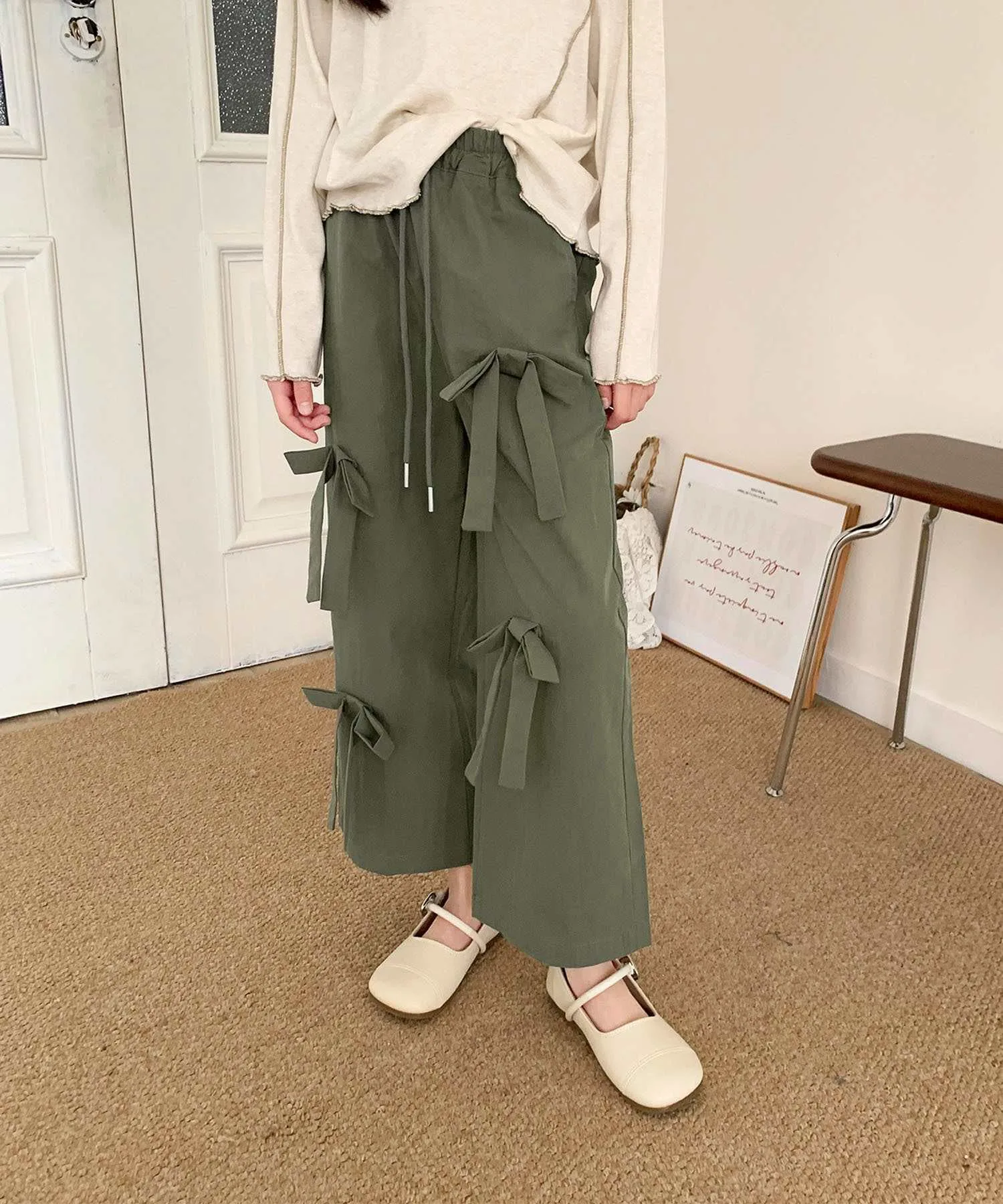 Детские широкие штаны с передней лентой Aimoha Kids, Khaki — фото 2