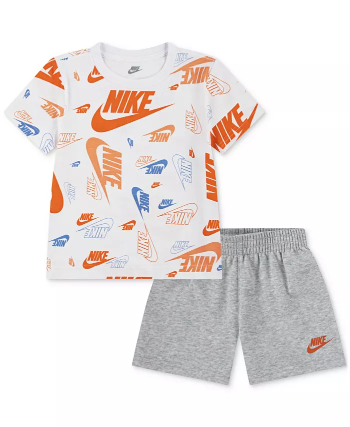 

Детский комплект из футболки с принтом и шорт из легкого велюра, 2 предмета Nike, серый