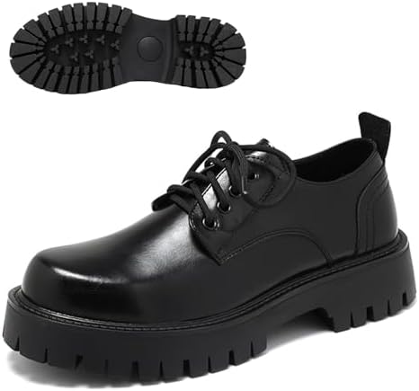 

Мужские кожаные туфли-оксфорды на платформе с массивным каблуком, классическим округлым носком, шнуровкой, рифленой подошвой, мягкой стелькой, для работы и деловых мероприятий, противоскользящие, с эффектом увеличения роста, дерби Qooel, черный