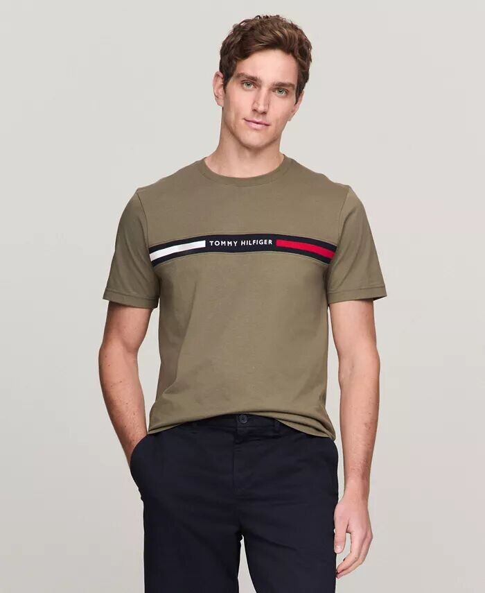 

Мужская футболка с коротким рукавом и вставкой на груди с логотипом Tommy Hilfiger, серый