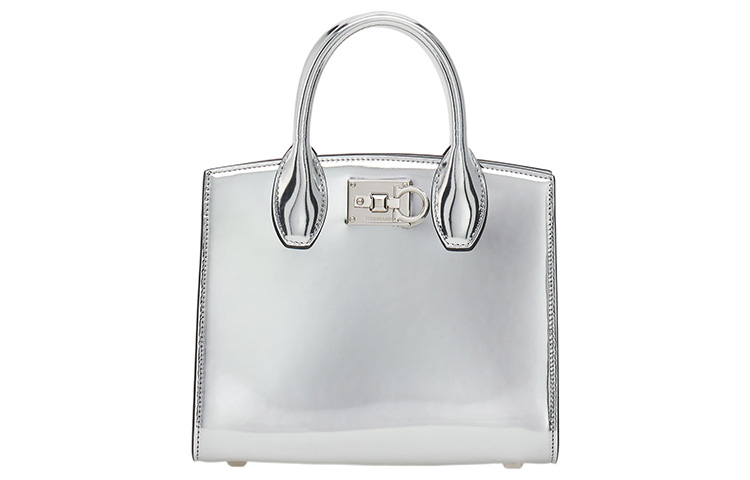 

Ferragamo Сумка-коробка из студийной телячьей кожи, сумка через плечо, кроссбоди, маленькая женская сумка silver