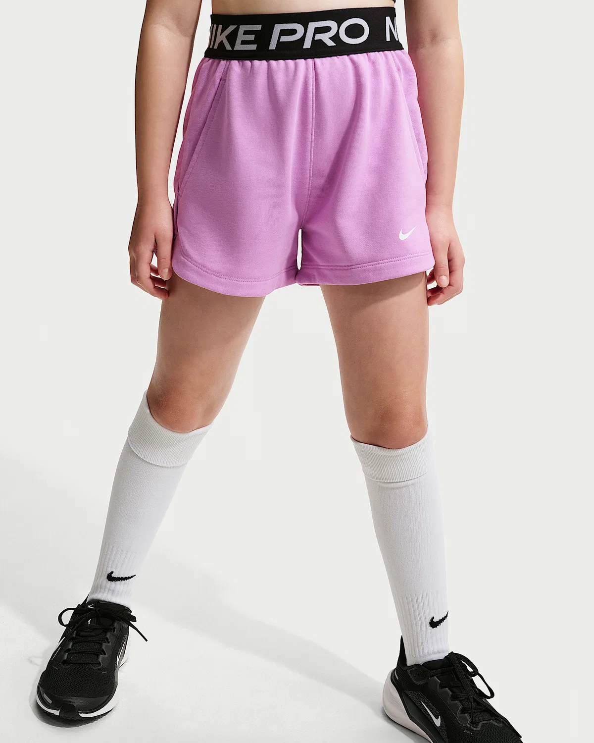Детские шорты Nike Pro Fleece Dri-FIT для девочек, Light Magenta/Light Magenta/Black/White — фото 2