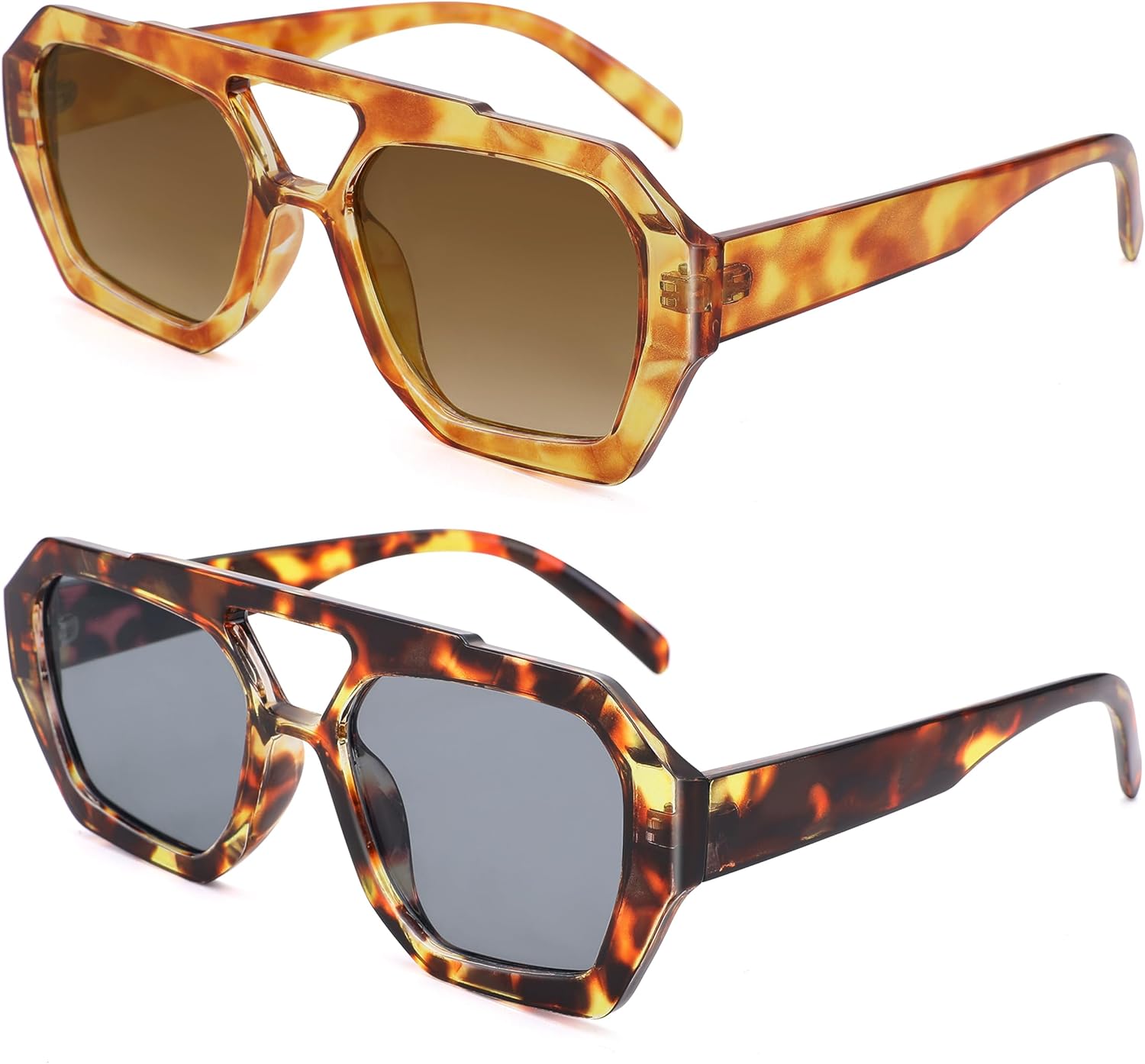 

Солнцезащитные очки-авиаторы Bouryo Trendy Square для женщин и мужчин, шестиугольная квадратная оправа с толстой двойной перемычкой, подходят для широкого лица, B1 Tortoise / Light Blue + Yellow Tortoise / Gradient Tea