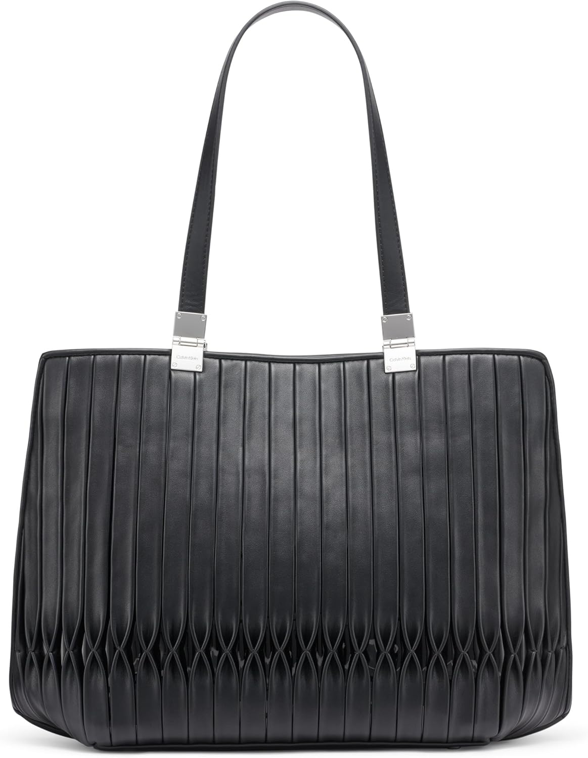 

Сумка-тоут Calvin Klein Granite Geometric - веганская кожа, монограмма, 3 кармана, Black/Silver Pintuck