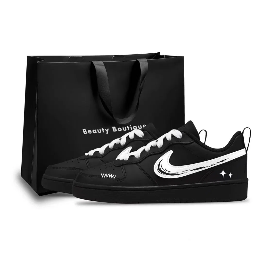 Кроссовки для скейтбординга детские Court Borough Leather Anti Kick Abrasion Resistant Lightweight Cushioning Low top унисекс Nike, Black Graffiti