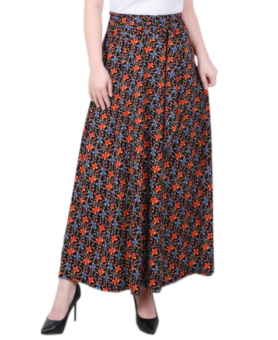 

Укороченная макси-юбка с поясом на талии NY Collection, Black Orange Floral
