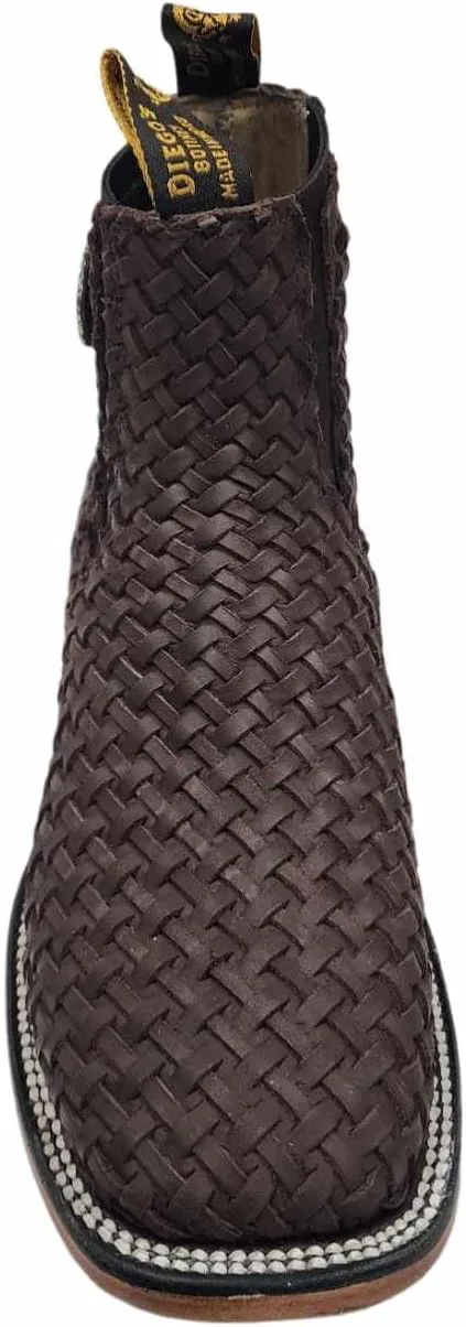 

Мужские кожаные ковбойские ботинки западного стиля с плетеным дизайном, квадратным носком, полуботинки Челси, ботинетки Вакеро с узором Пета́тильо Bonus, коричневый