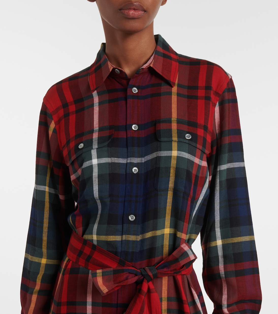 Платье-рубашка из хлопковой смеси в клетку Polo Ralph Lauren, Red Multi Plad — фото 4