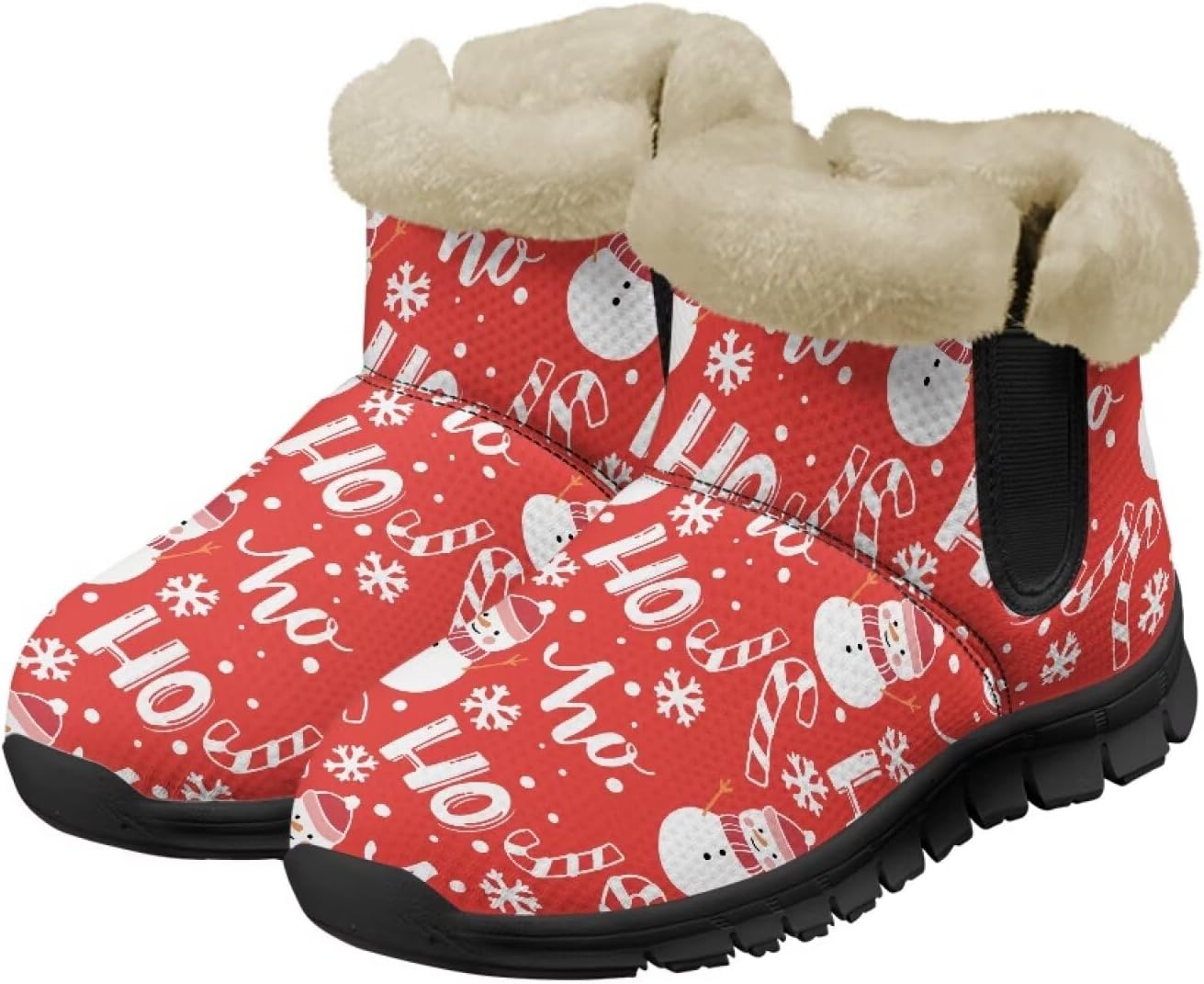 

Зимние сапоги Noprintge для женщин и мужчин, мягкие с уютной плюшевой подкладкой, нескользящие теплые ботинки, Snowman Candy Cane
