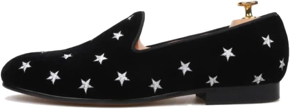 Лоферы мужские FERUCCI Handmade Black Velvet с серебряными звездами, черный