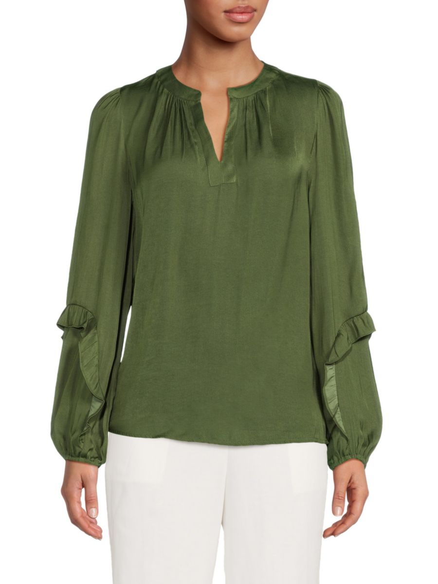 

Блузка с V-образным вырезом и разрезом T Tahari, цвет Autumn Green