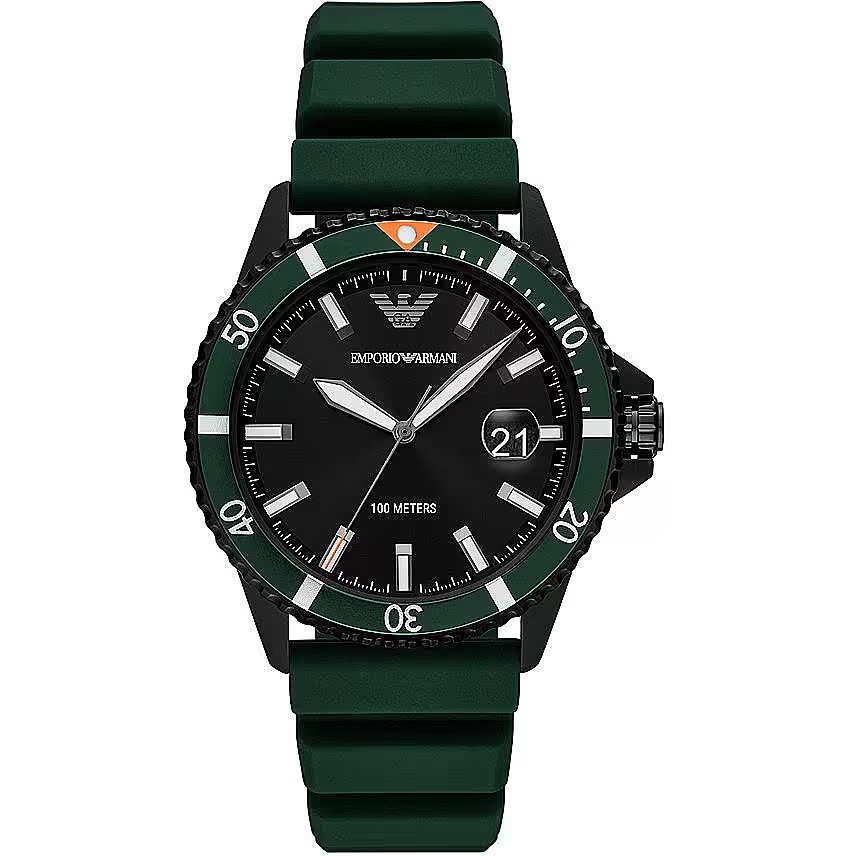 

Элегантные часы Diver с зеленым силиконовым ремешком Armani Emporio