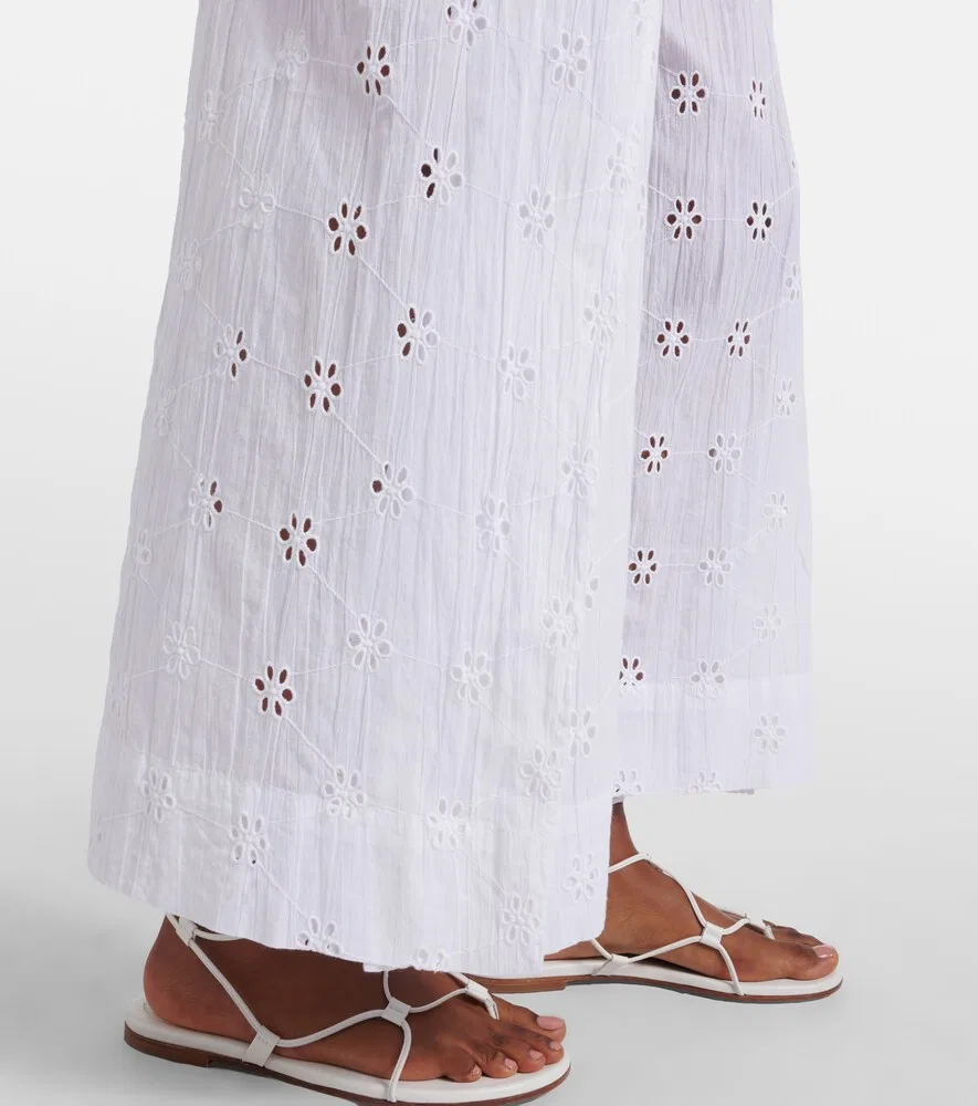 Широкие брюки из хлопкового поплина Broderie anglaise Polo Ralph Lauren, белый — фото 4