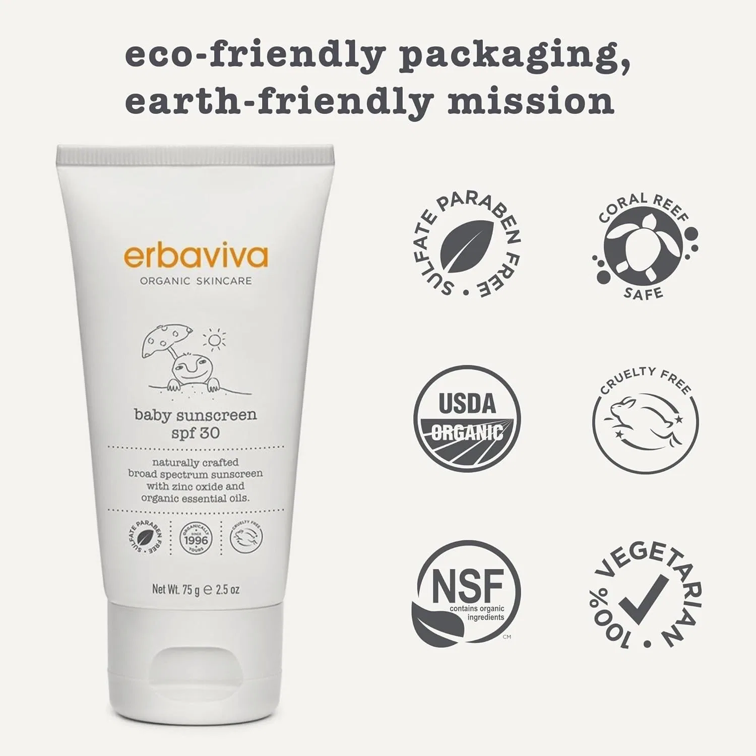 Солнцезащитный крем для тела Erbaviva SPF30 75 г слоновая кость — фото 3